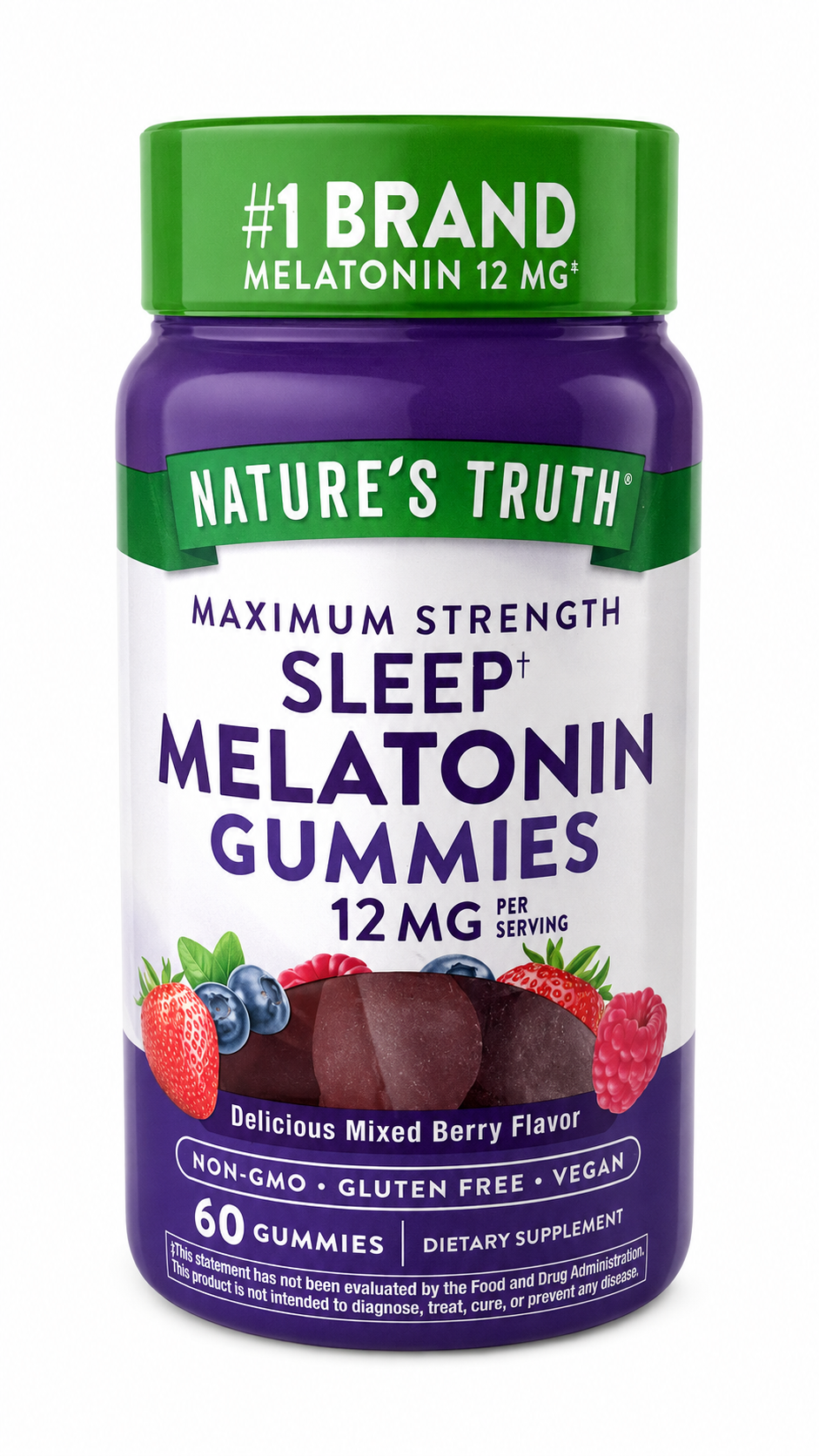 Nature's Truth Maximum Strength Sleep Melatonin Gummies 12 mg Mixed Berry 60 gummies