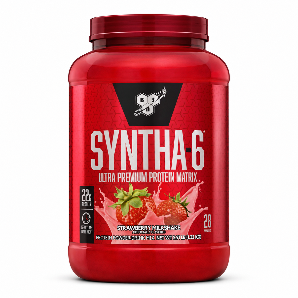 BSN Syntha-6 — Strawberry Milkshake sobre fondo blanco