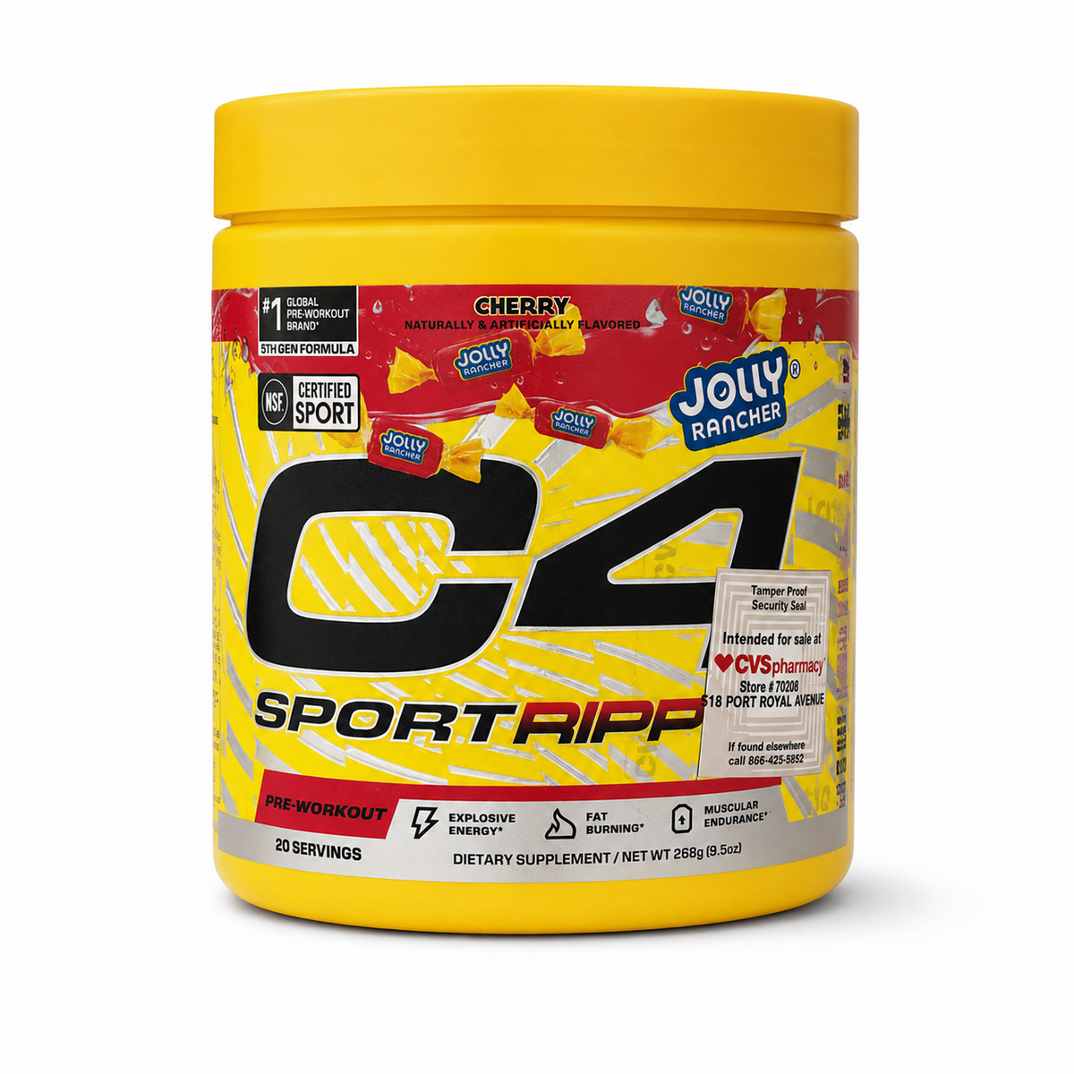 C4 Sport Ripped — Jolly Rancher Cherry sobre fondo blanco