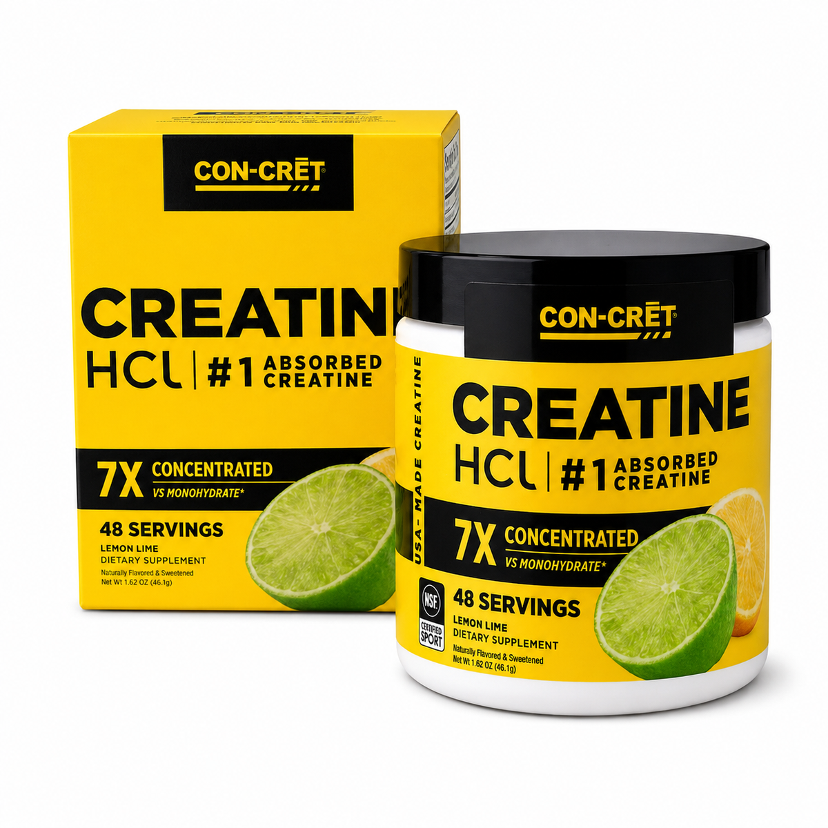CON-CRĒT Creatine HCl — Lemon Lime sobre fondo blanco