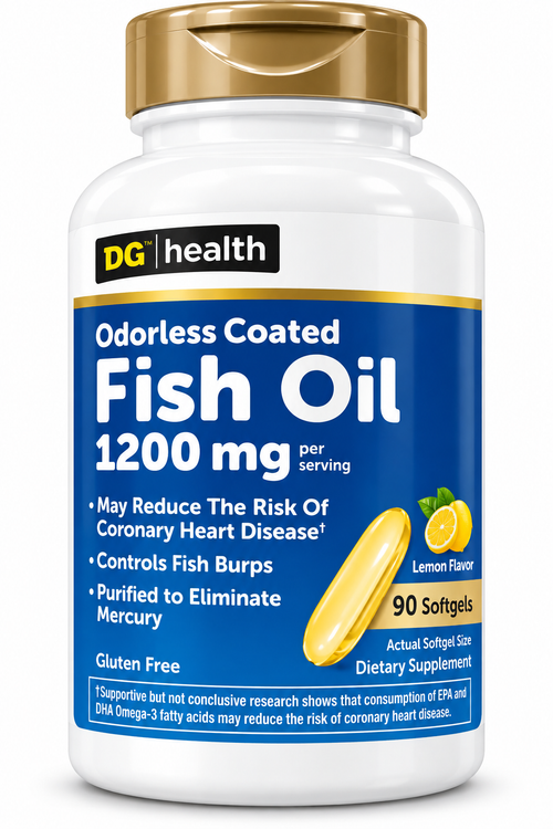 DG Health Odorless Coated Fish Oil 1200 mg Lemon Flavor 90 Softgels