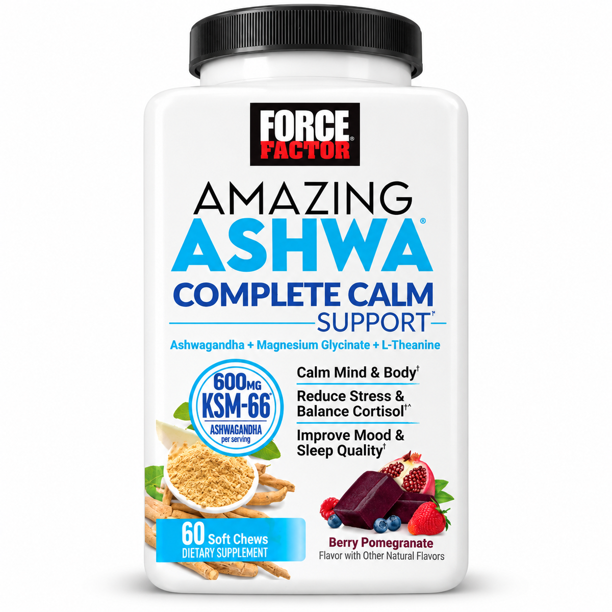 Force Factor Amazing Ashwa Complete Calm Berry Pomegranate 60 Soft Chews