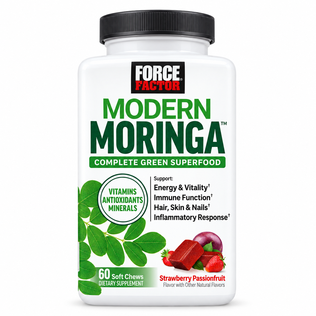 Force Factor Modern Moringa Complete Green Superfood Strawberry Passionfruit 60 Soft Chews