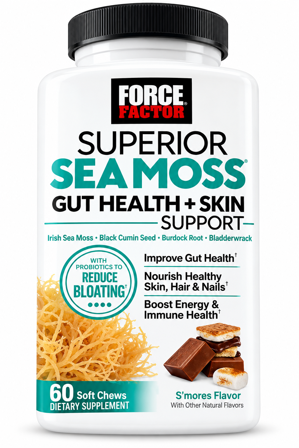 Force Factor Superior Sea Moss Gut Health + Skin Support S'mores 60 Soft Chews