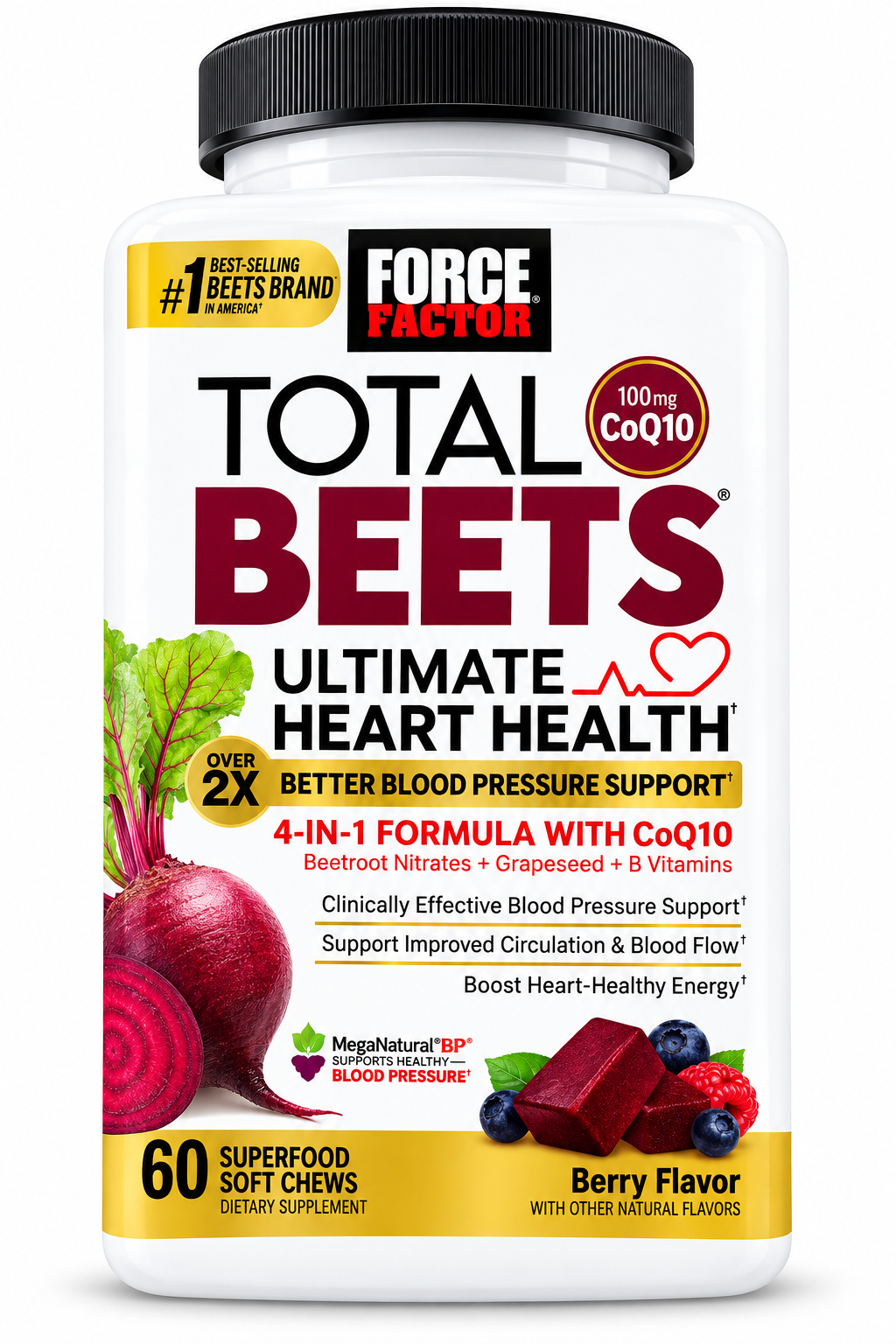 Force Factor Total Beets Ultimate Heart Health Berry 60 Superfood Soft Chews