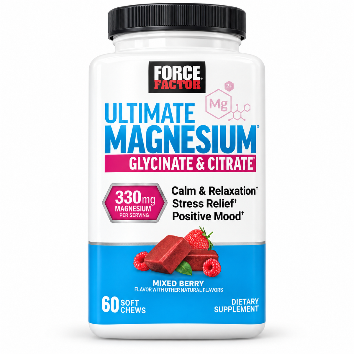 Force Factor Ultimate Magnesium Glycinate & Citrate Mixed Berry 60 Soft Chews