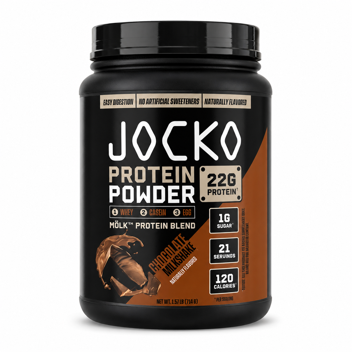 Jocko Molk Protein Powder — Chocolate Milkshake sobre fondo blanco