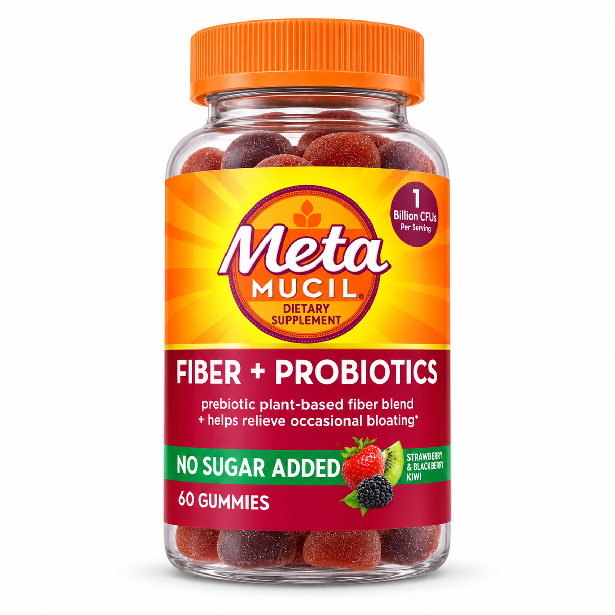 Metamucil Fiber + Probiotics No Sugar Added 60 Gummies
