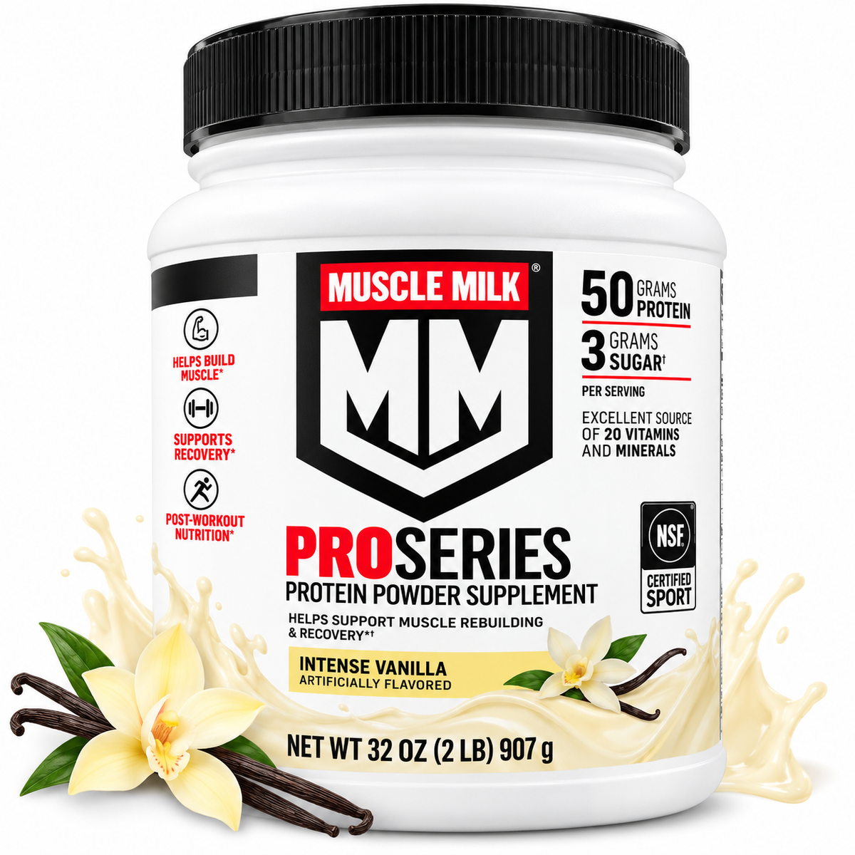 Muscle Milk Pro Series Intense Vanilla 2 lb fondo blanco