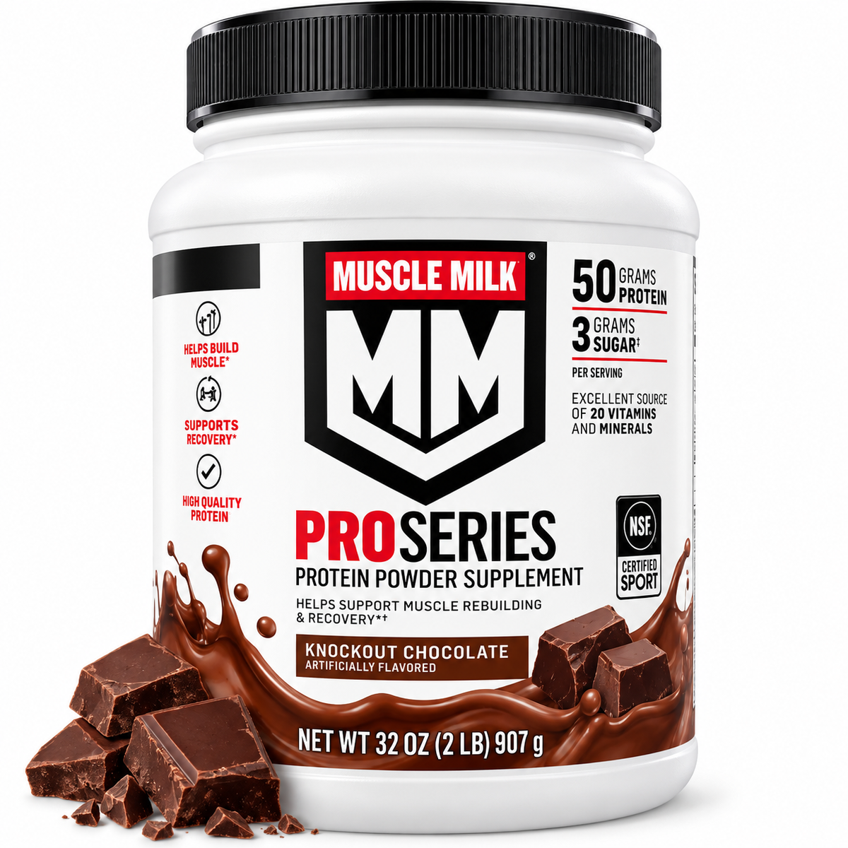 Muscle Milk Pro Series Knockout Chocolate 2 lb fondo blanco