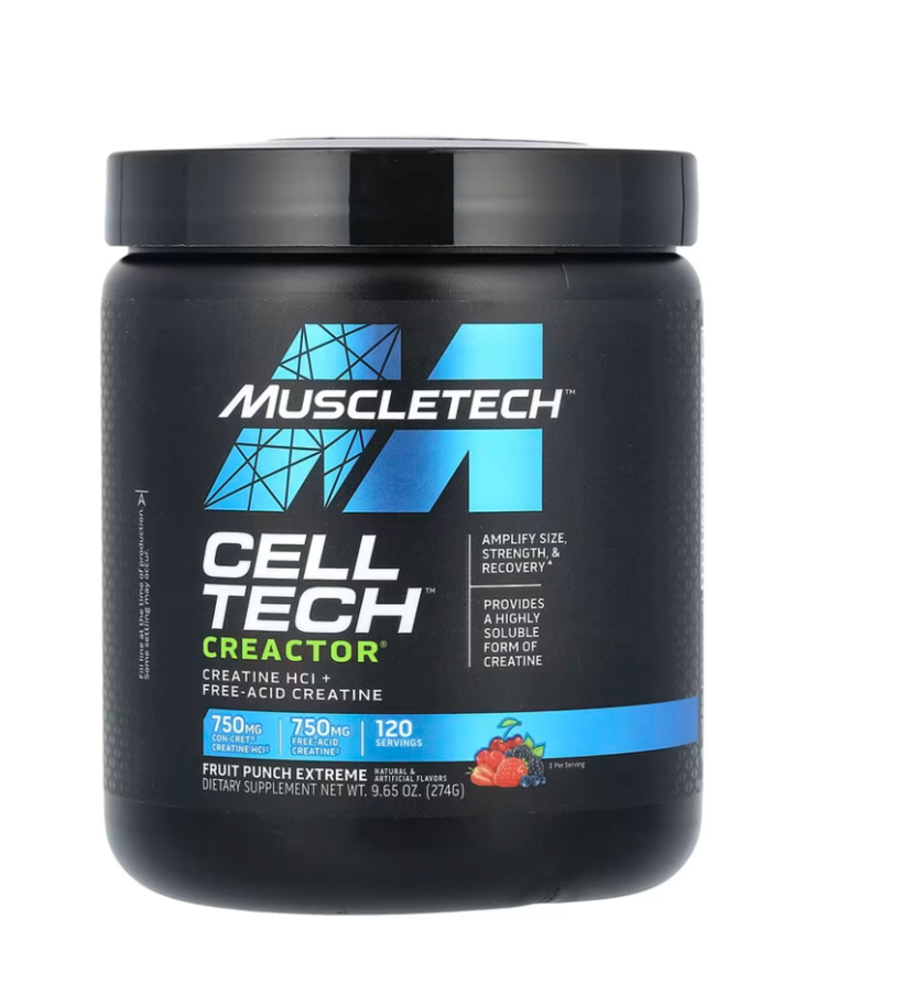 MuscleTech Cell-Tech Creactor — Fruit Punch Xtreme sobre fondo blanco