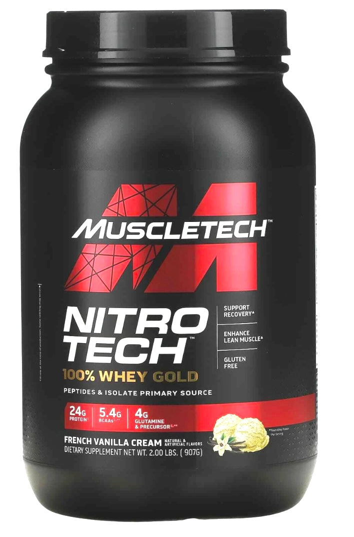 Nitro-Tech Whey Gold French Vanilla Cream sobre fondo blanco