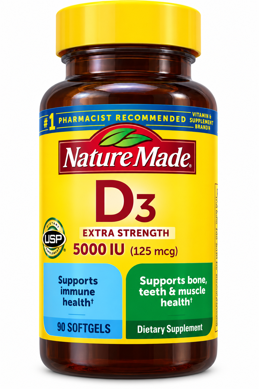 Nature Made D3 Extra Strength 5000 IU 125 mcg 90 Softgels