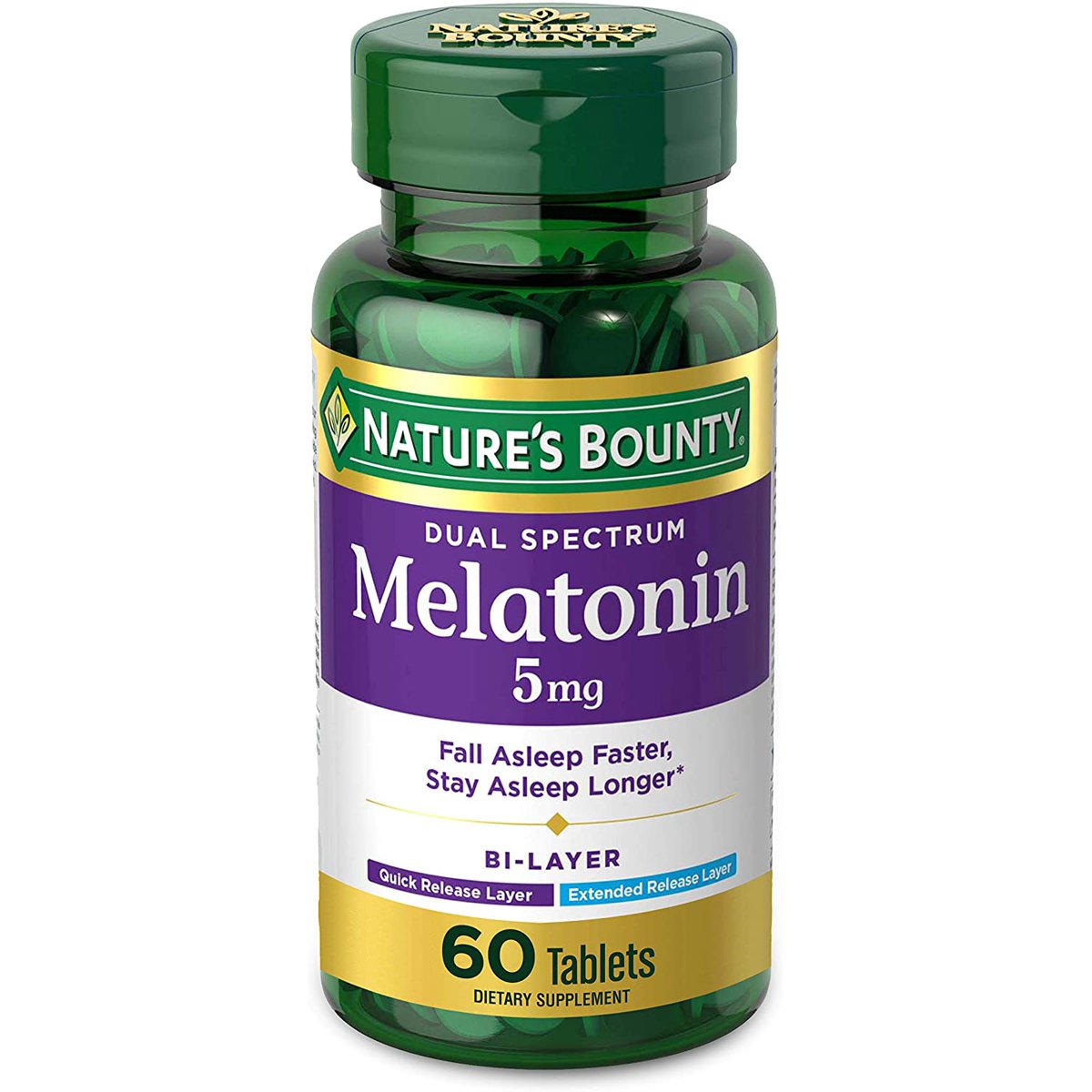 Nature's Bounty Melatonin 5 mg sobre fondo blanco