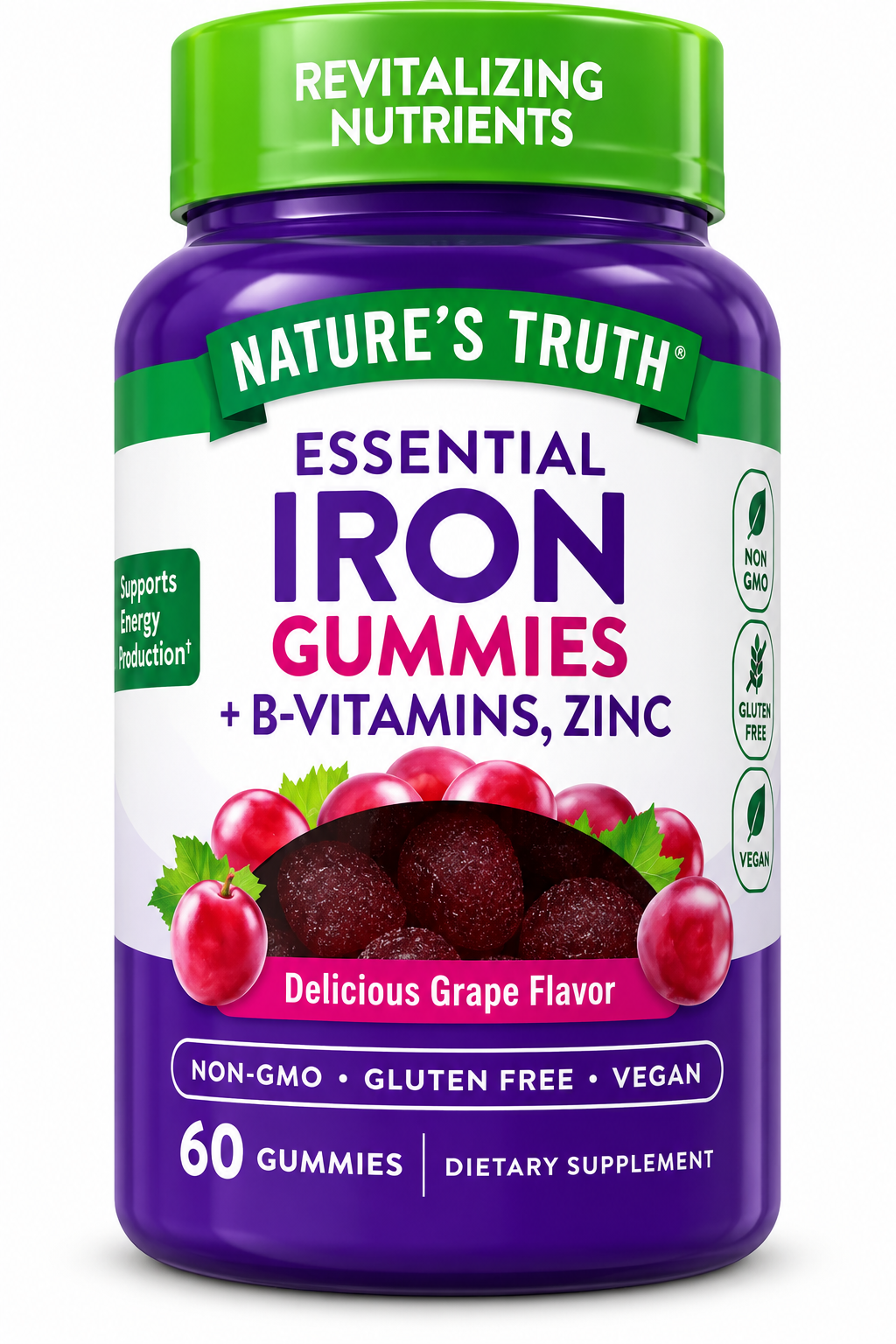 Nature's Truth Essential Iron Gummies + B-Vitamins Zinc 60 Gummies