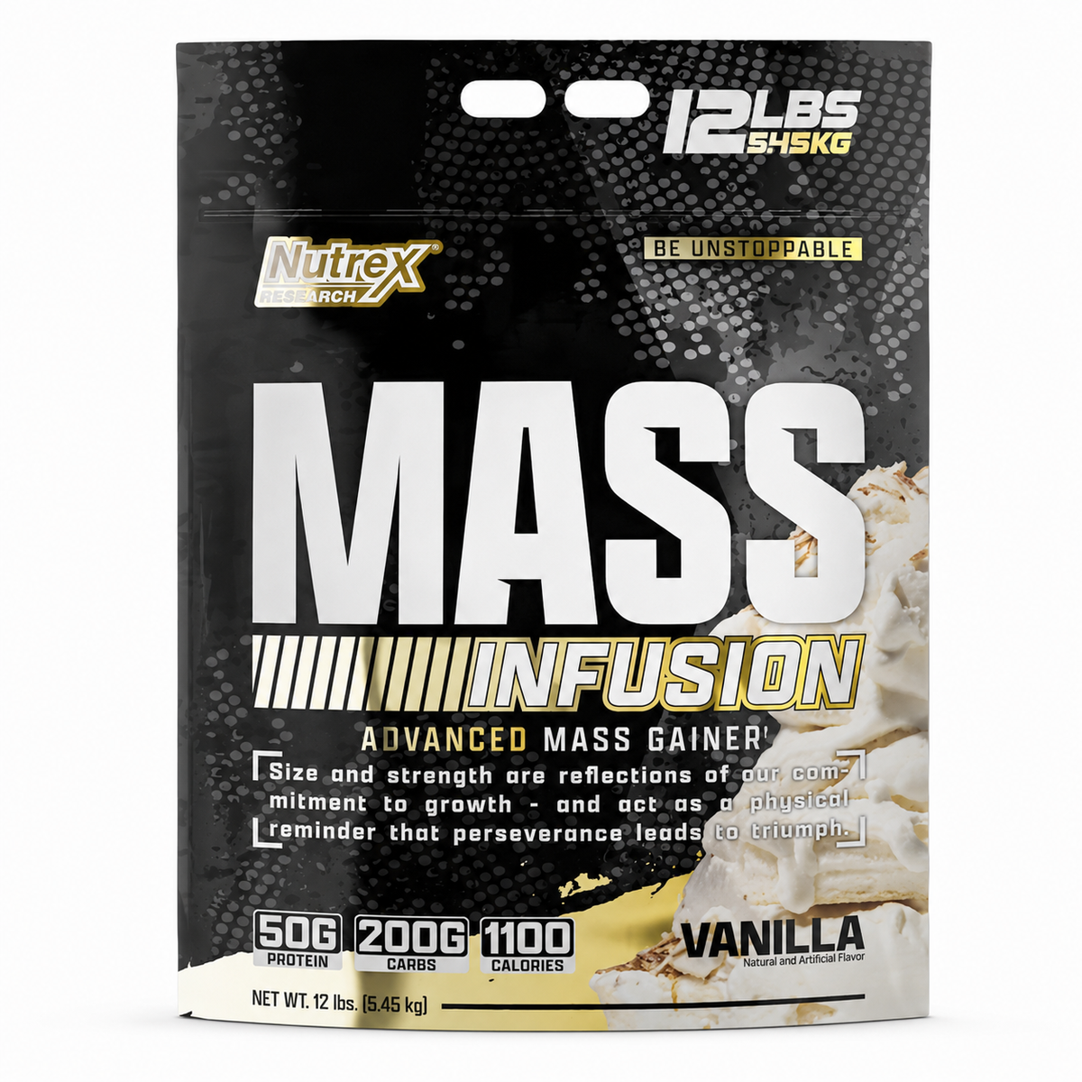 Nutrex Mass Infusion — Vanilla sobre fondo blanco