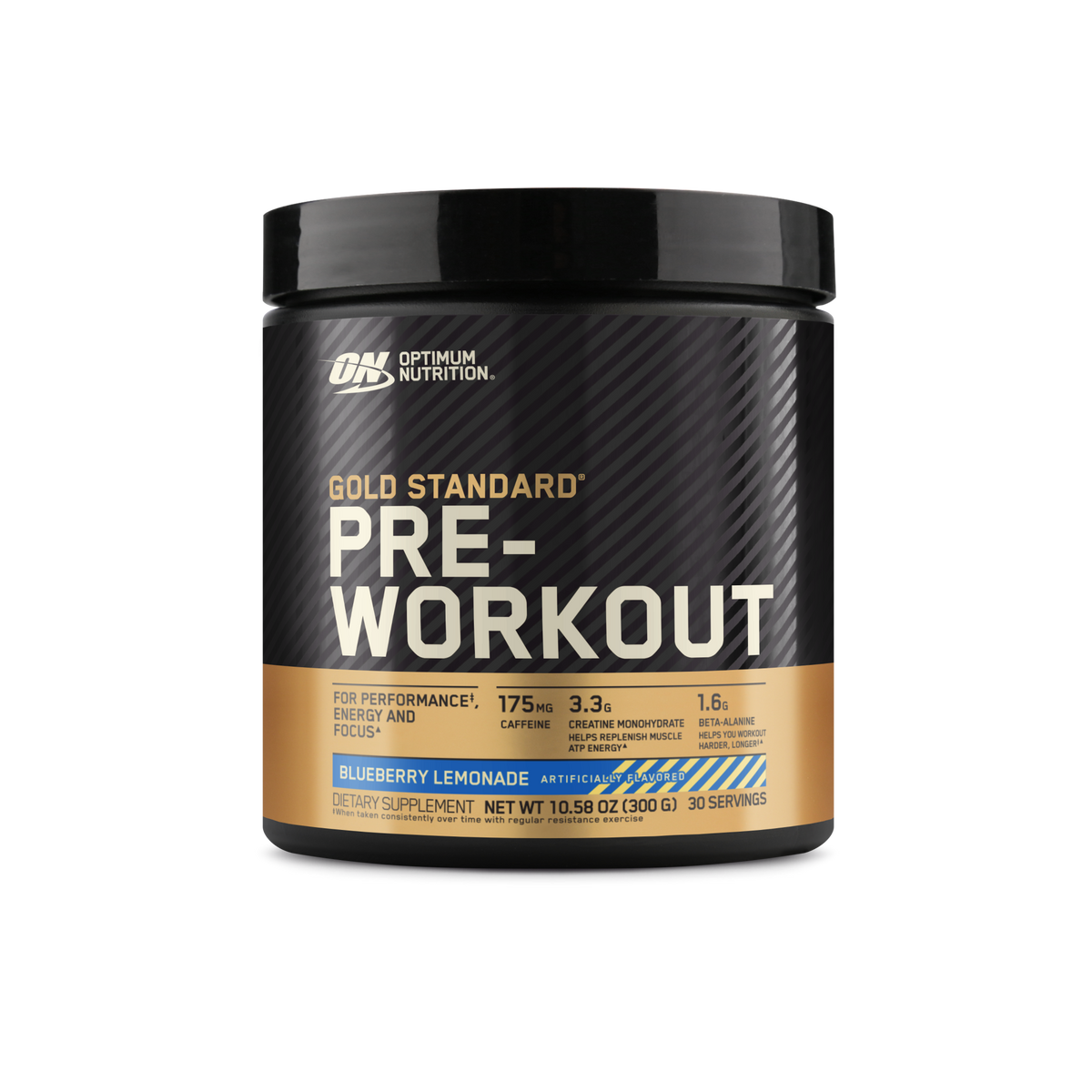 Optimum Nutrition Gold Standard Pre-Workout Blueberry Lemonade 30 servicios - fondo blanco