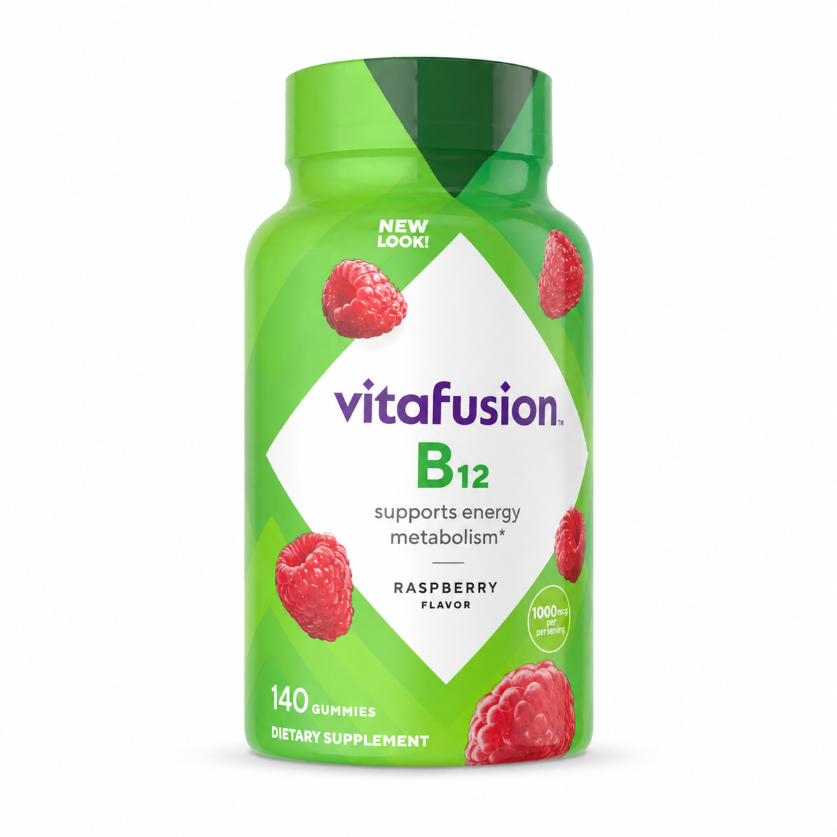 Vitafusion B12 1000 mcg — Raspberry sobre fondo blanco